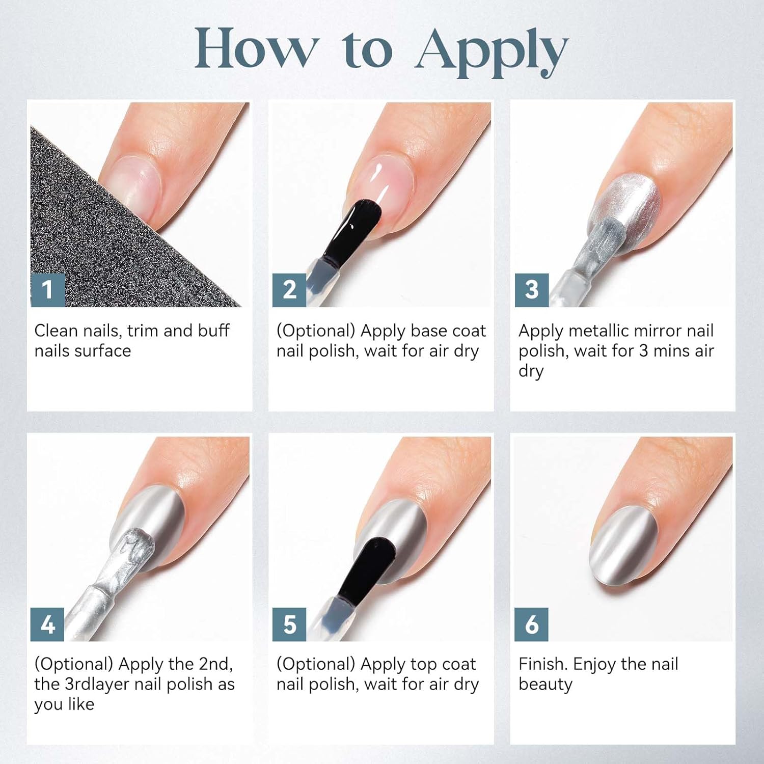 MIZHSE Silver Mirror Nail Polish, Quick Dry Metallic Nail Polish, Air Dry Fast Chrome Nail Lacquer Bright Color Oil-based Nail Art Manicure Home DIY - Image 7