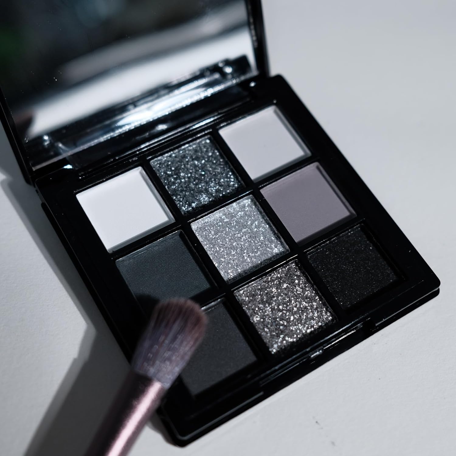 9 Color Smokey Eyeshadow Palette - Highly Pigmented Matte & Glitter Shades, Long-Lasting, Waterproof & Blendable, Black Silver Gray Eyeshadow Set for Sultry Glam (Reversal Star Smokey)