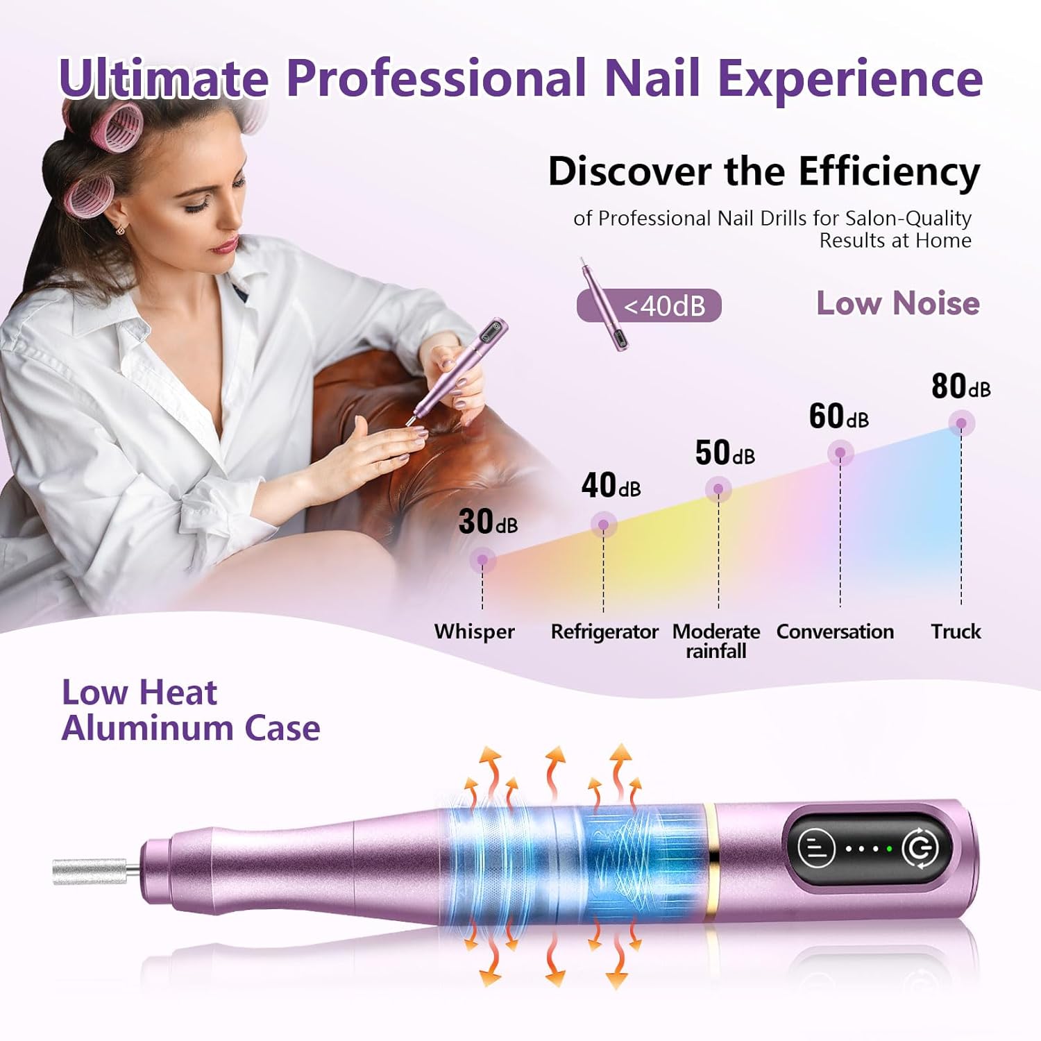 Cordless Nail Drill Electric Nail File Kit Rechargeable Professional Efile Nail Set, Portable Acrylic Gel Nail Polish Remover Machine Pedicure Manicure Tool, 11 Bits 56 Sanding Bands Salon Home - Image 6