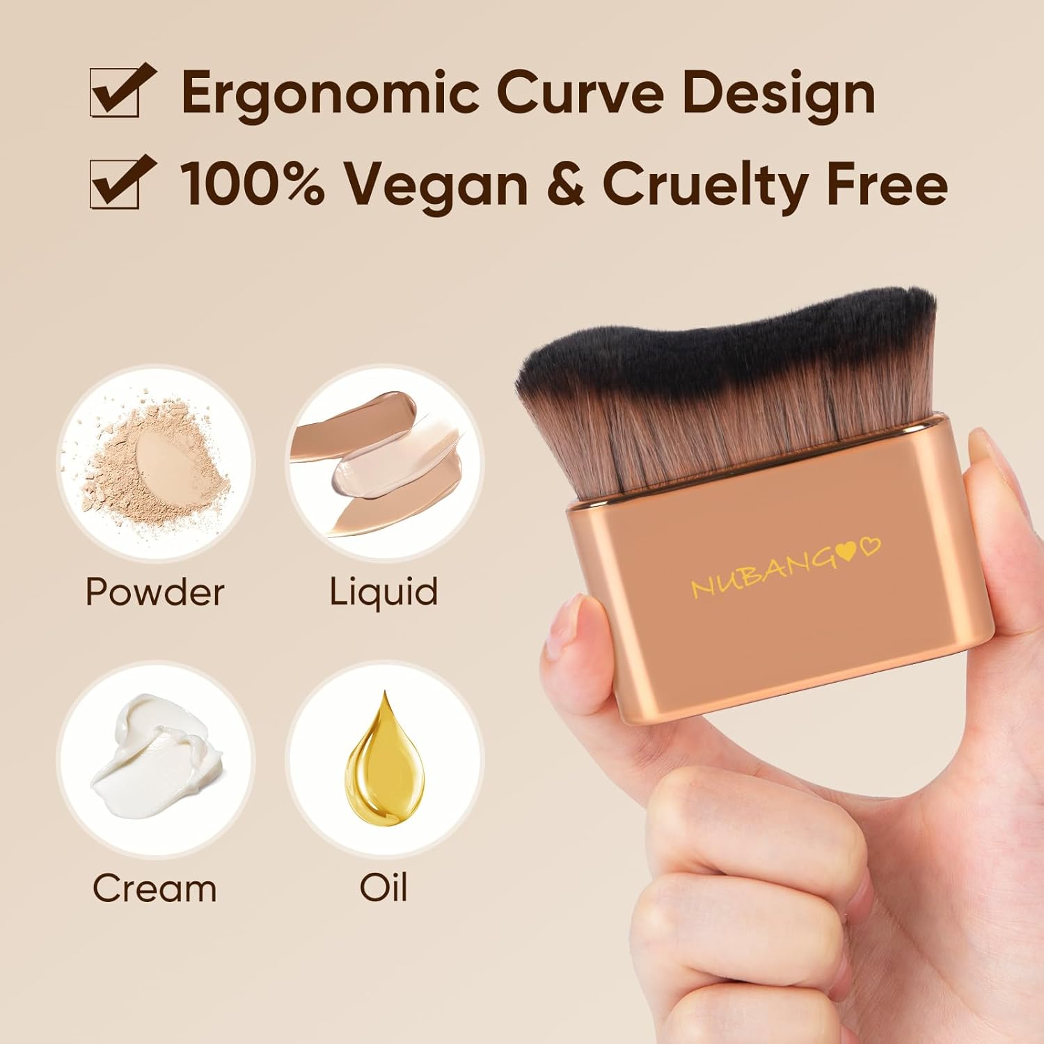 Professional Kabuki Foundation Brush,Makeup Brush, Self Tanner Brush,Self Tanning brush,Foundation Makeup Brush Cream Powder Liquid,Face Neck Body Leg Tanning Makeup (Pink Gold) - Image 5