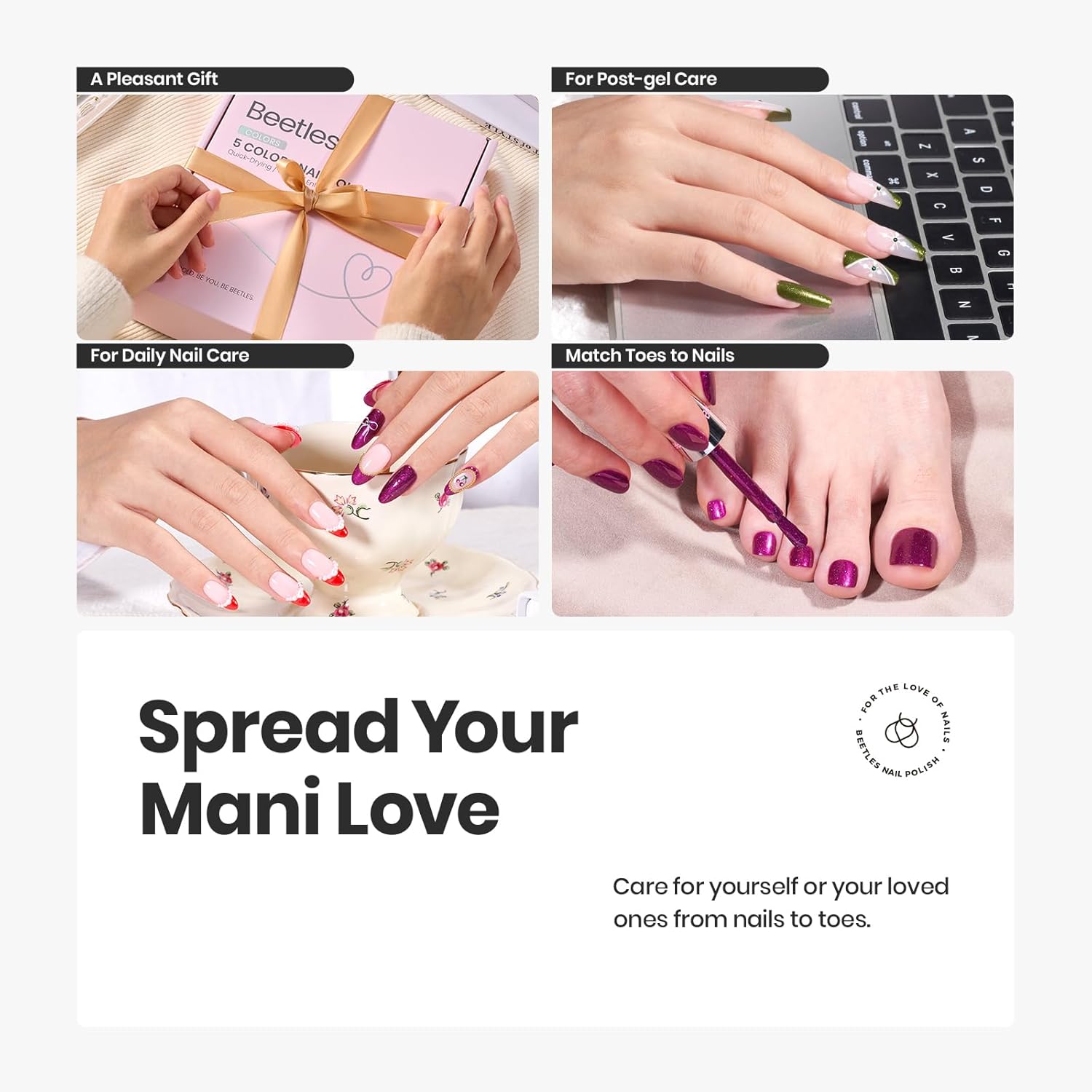 Beetles Glitter Nail Polish Set 7Pcs, Fast Drying & Long Lasting Red Blue Green Nail Polish with 2 IN 1 Base & Top Coat and Cuticle Serum 20ml, All-in-One Care 4th of July Nails Kit - Image 6