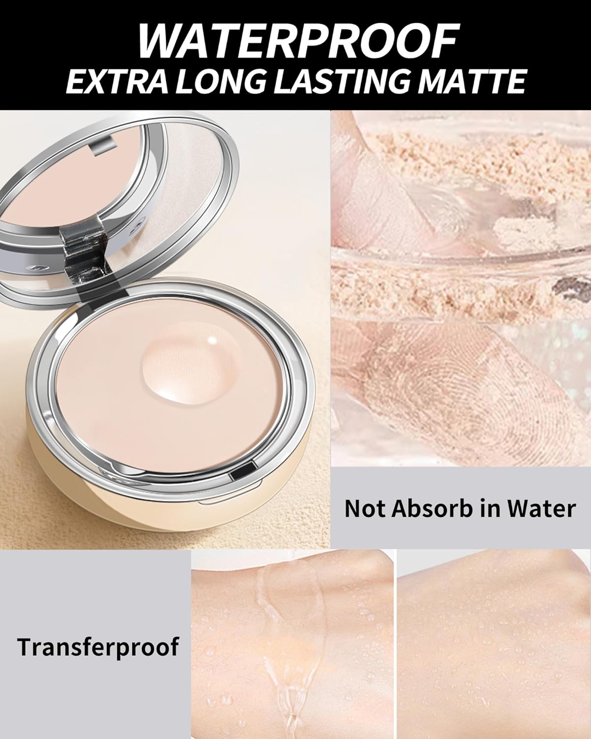 Pressed Mineral Powder Foundation,4-in-1 Matte Setting Powder with Concealer&Finishing Powder Makeup Color Correcting Medium to Full Flawless Coverage Foundation, Waterproof Long Lasting,Ivory - Image 3