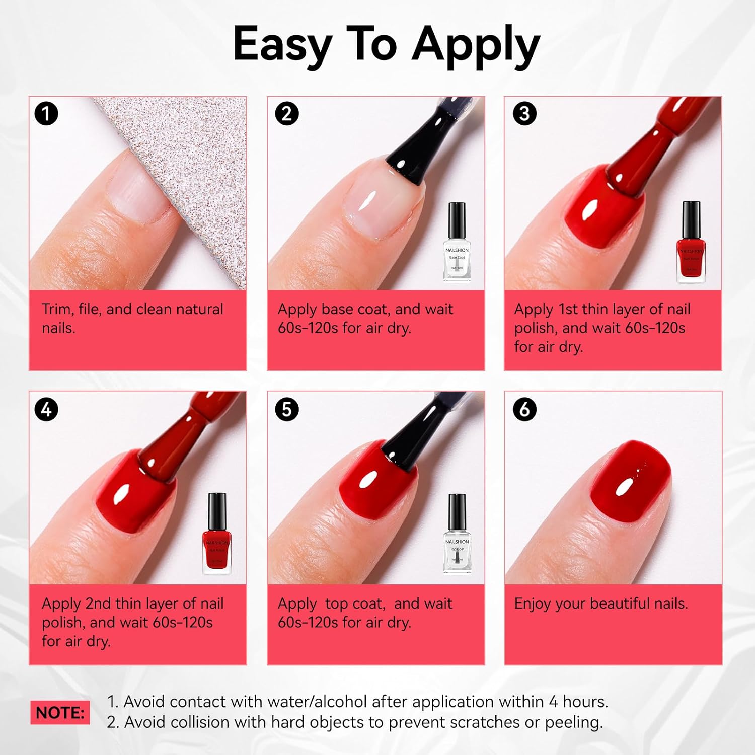 Red Nail Polish French Nail Art Regular Nail Polish 9-Toxic Free Vegan Enrich with Castor Oil Fast Dry Classic Toe Fingernail Polish Manicure Salon DIY Design at Home Gift for Girls Woman - Image 7