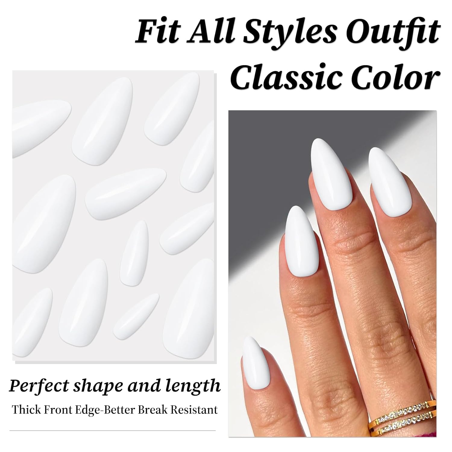 Medium White Almond 240 Piece Press On Nails Kit with Glue Tabs - Image 2