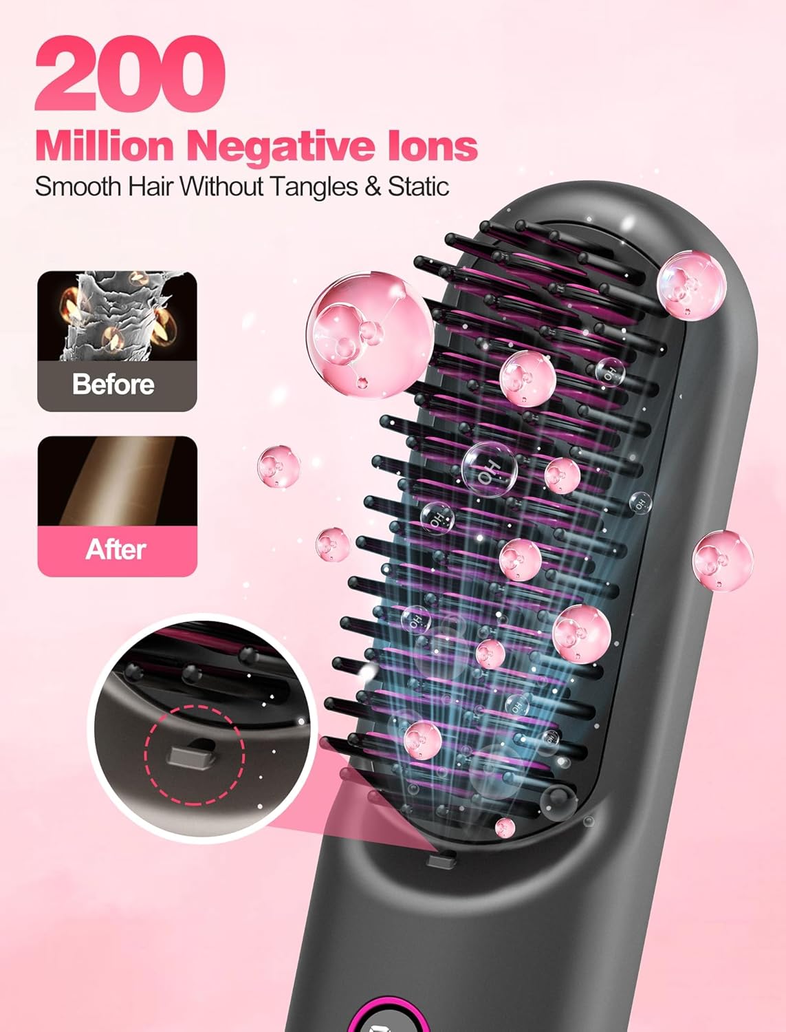 Cordless Hair Straightener Brush for Travel,Mini Hair Straightener Comb with Negative Ion,Portable hot Brush Hair Straightener for Women, Rechargeable 9600mAh Battery, Anti-Scald,12 Temp-Setting - Image 6
