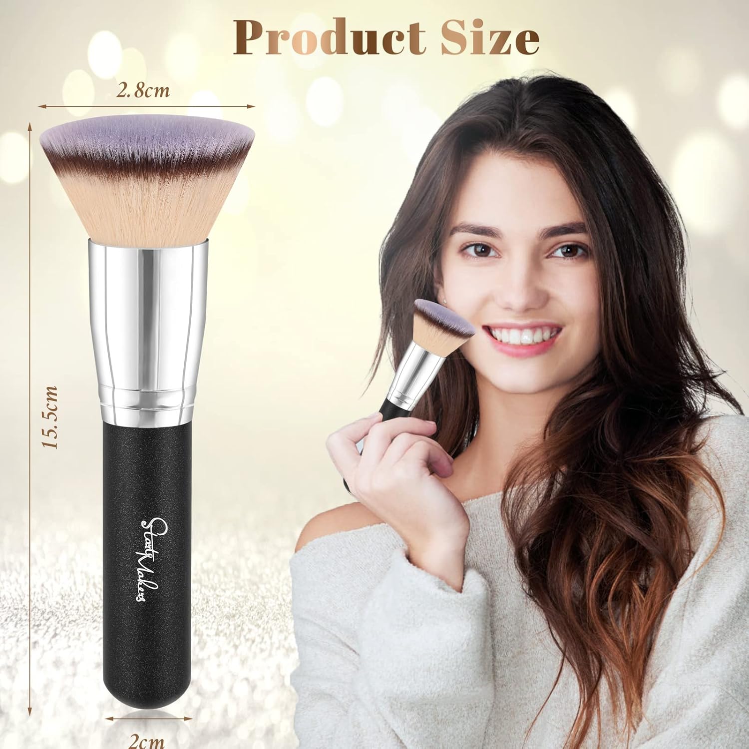 Flat Top Kabuki Foundation Brush, Makeup Brushes Foundation Brush for Liquid Makeup Blending Mineral Cream Powder Buffing Stippling Flawless Face Brush (Black) - Image 6