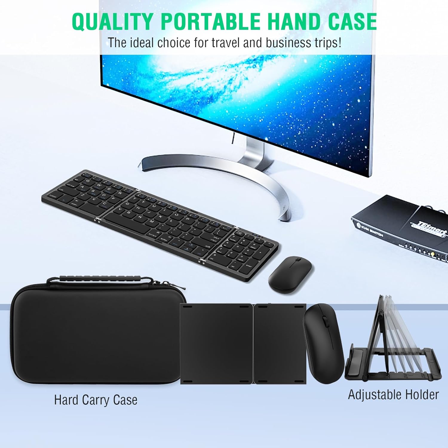 Foldable Keyboard and Mouse, EDJO Folding Wireless Keyboard Mouse Combo with Portable Case, Rechargeable 2.4G+Bluetooth Multi-Device Combo for Windows, iOS, Android, MacOS PC/Laptop/Tablet - Image 7
