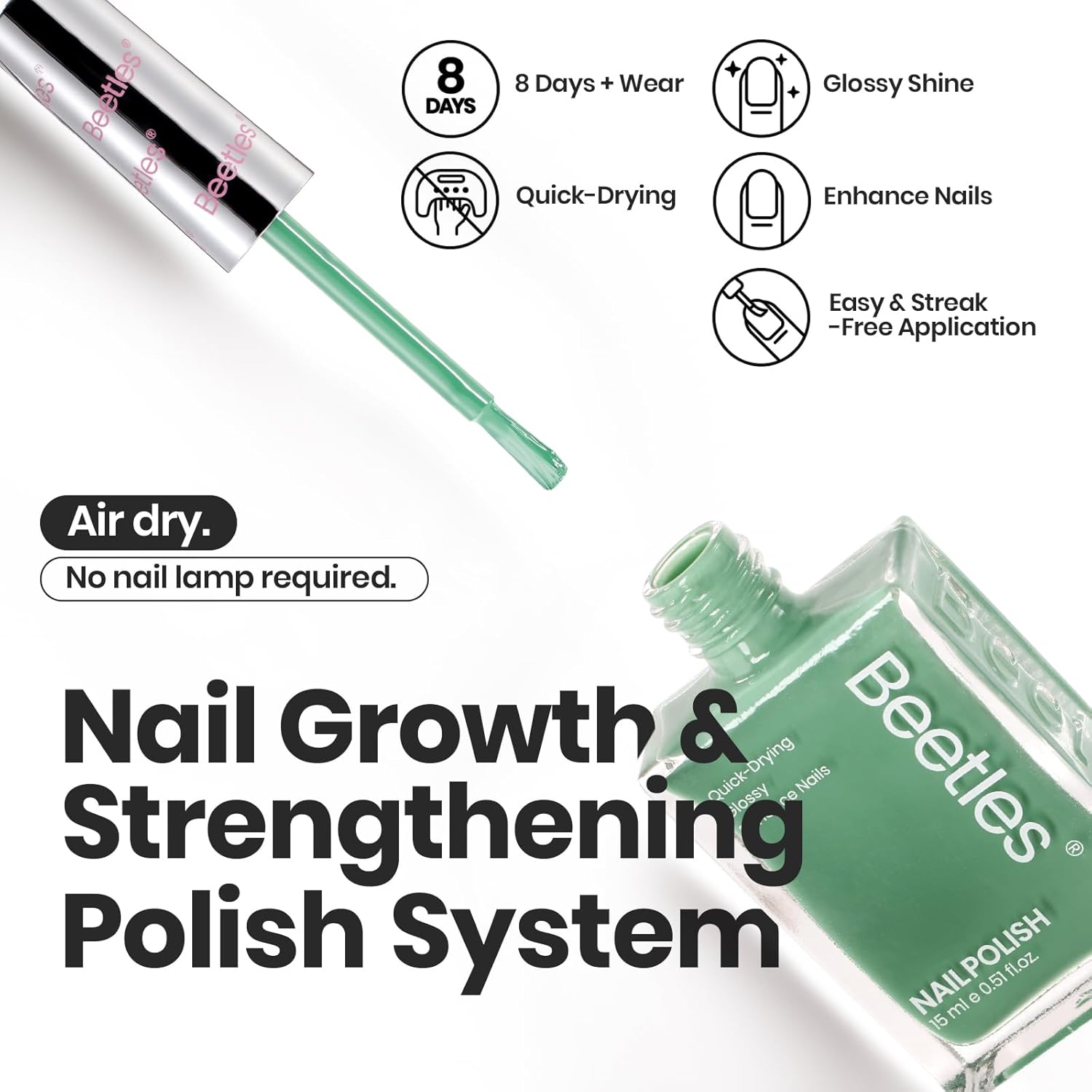 Beetles Green Nail Polish Set P181, 6 Colors Blue White Nail Polish Set, Green Collection Quick Dry Long Lasting Manicure Patricks Day DIY Nail Art Salon Home Gift For Women - Image 2