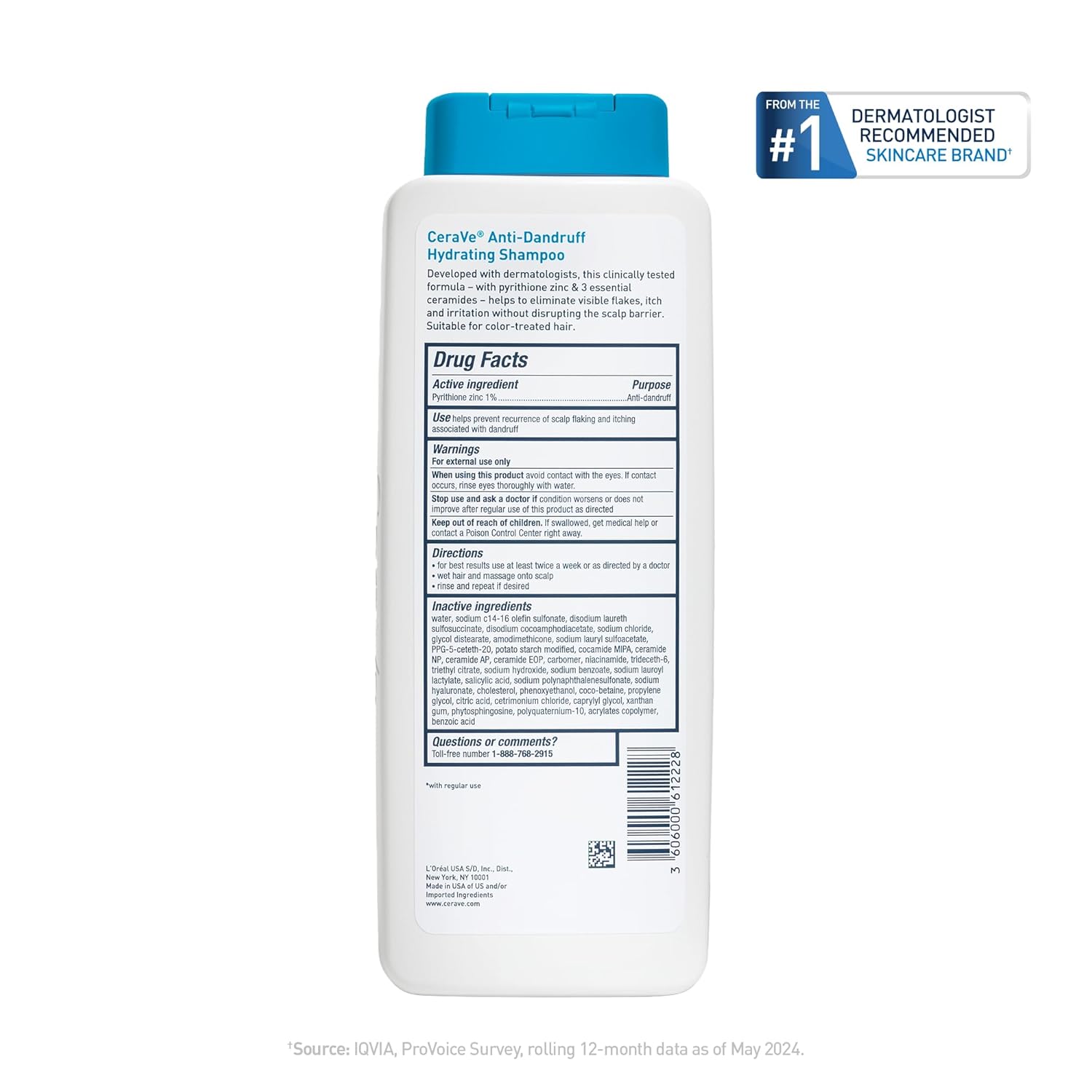 CeraVe Hydrating Anti Dandruff Shampoo, 1% Pyrithione Zinc Dandruff Treatment With Ceramides, Niacinamide & Hyaluronic Acid, Helps Eliminate Flakes & Provides Itchy Scalp Relief, Sulfate Free, 12 Oz - Image 11