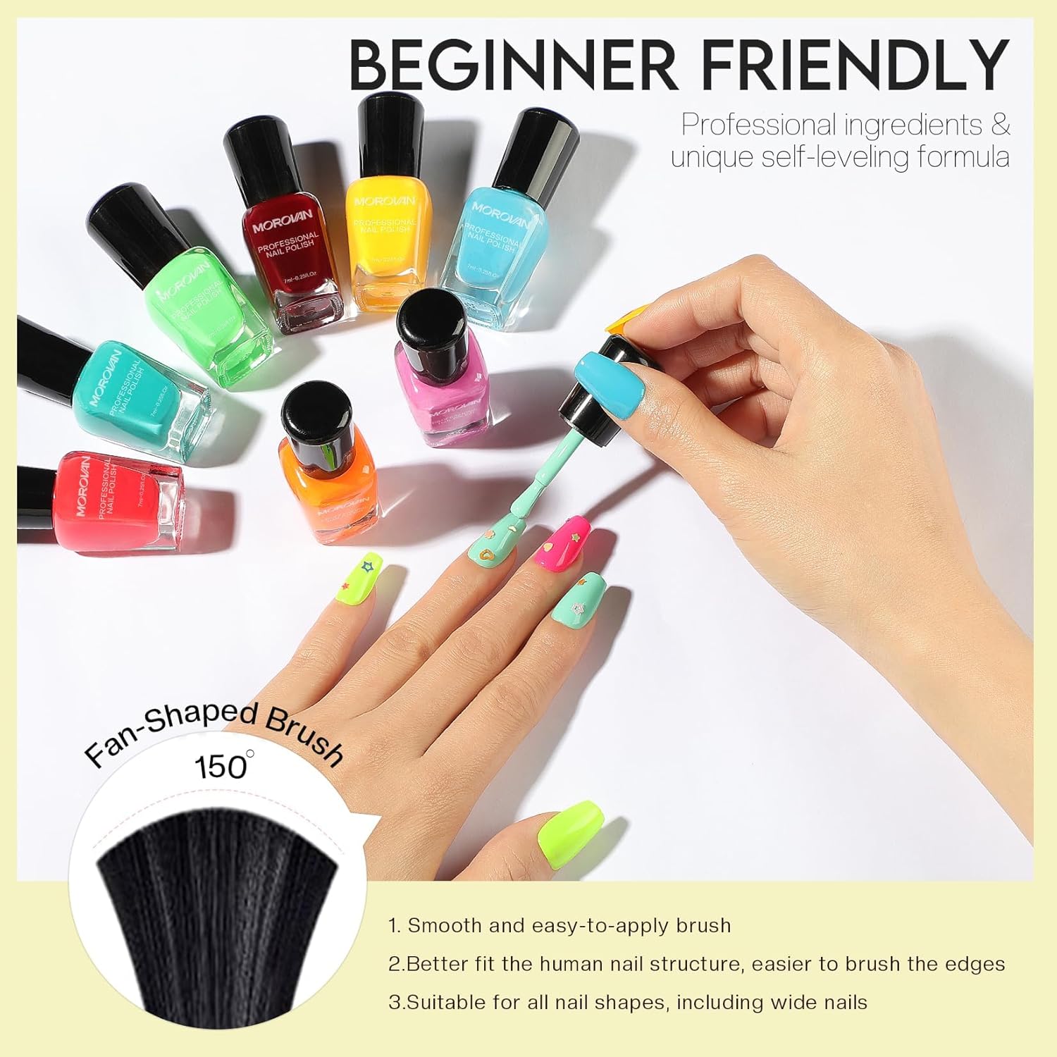 Morovan Neon Nail Polish Set: Rainbow Quick Dry 15 Vibrant Colors Fingernail Polish Regular Nail Polish Kit Finger Nail Polish Pack Spring Summer Gifts for Women - Image 5