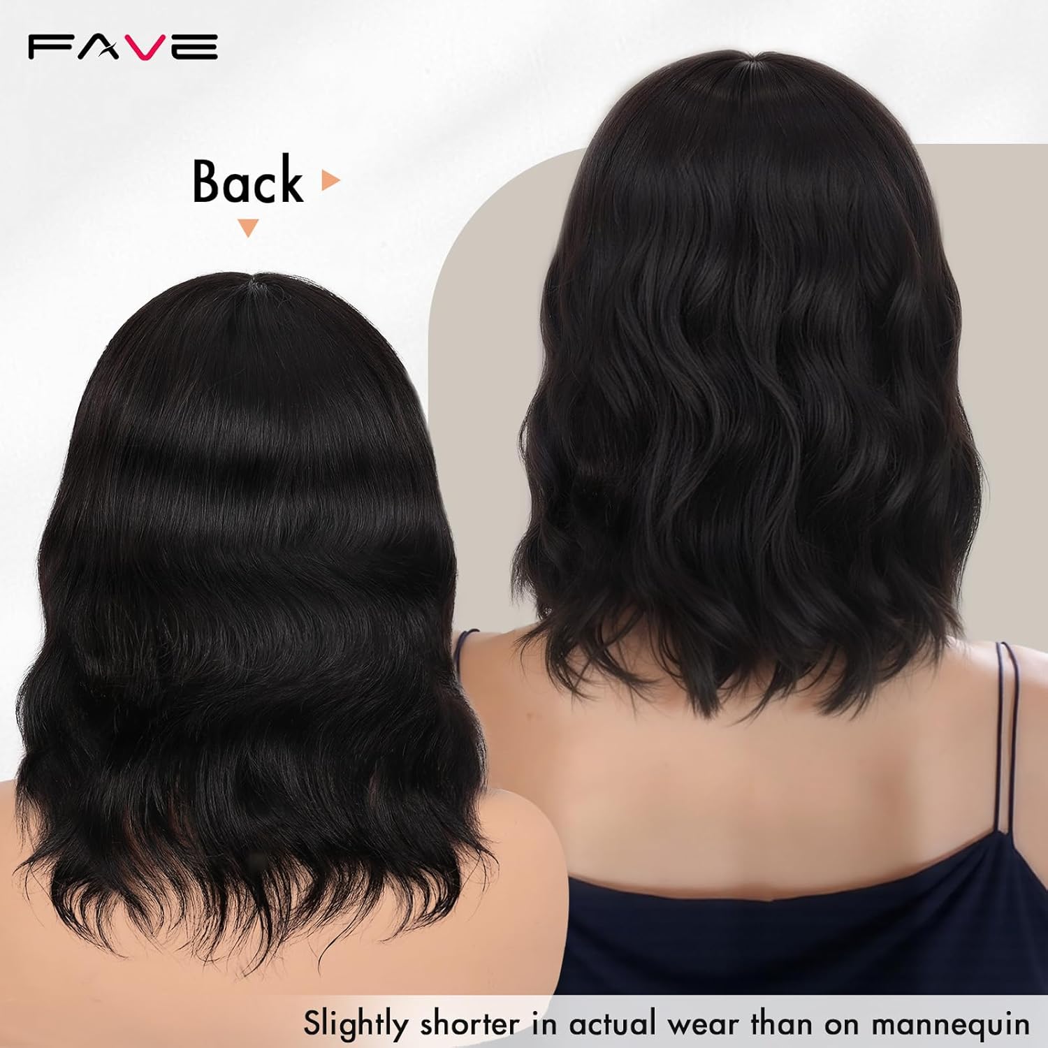 FAVE Natural Wave Human Hair Wigs with Bangs 12" Brazilian Virgin Human Hair 1×3 HD Lace Top Wig Bob Wig with Bangs Glueless Black Wigs Easy Install - Image 4