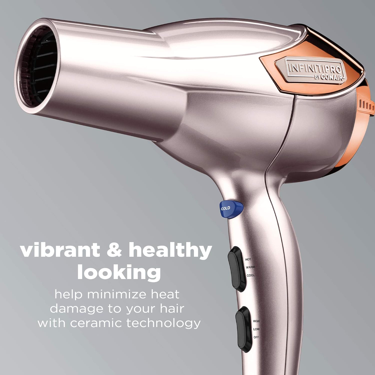 INFINITIPRO BY CONAIR Hair Dryer with Diffuser | Volume and Shine Pro AC Motor Blow Dryer | Includes Diffuser and Concentrator | Rose Gold - Image 3