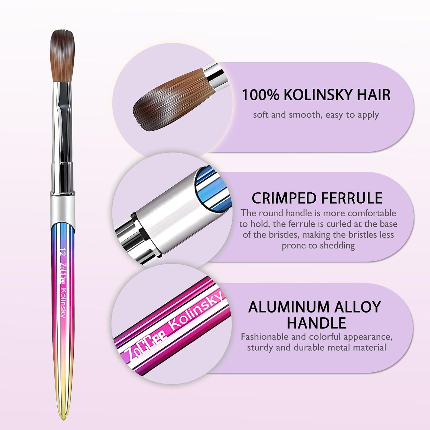 Acrylic Nail Brush - 100% Kolinsky Sable Hair Brush for Acrylic Application - Professional Salon-Grade Tools with Box for Nail Art, Extensions & 3D Carving (Gradient, #8) - Image 3