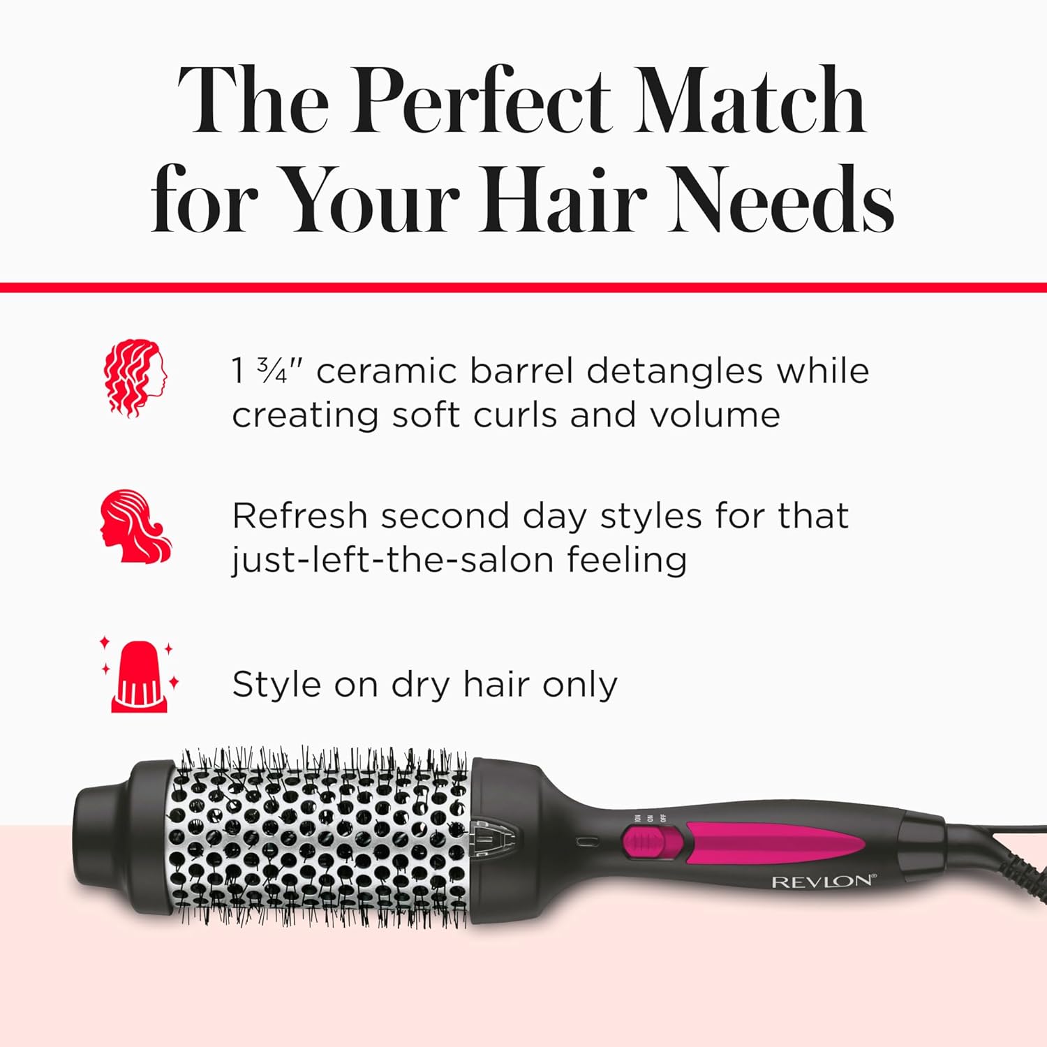 REVLON Perfect Match Hot Styler - Heated Blowout Brush to Style and Extend Blowouts, Hot Brush for Curls, Body, and Volume, Reduces Frizz and Boosts Shine - Image 5