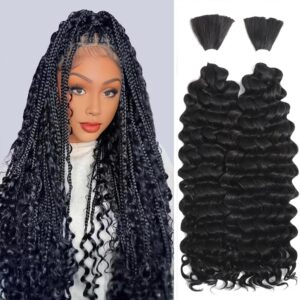 Human Braiding Hair for Boho Braids 12A Deep Water Wave Braiding Hair 100% Human Hair Unprocessed Brazilian Virgin Hair for 2 Bundles/Pack 100g Micro Braiding No Weft (1B-Natural Black-Deep, 16Inch)