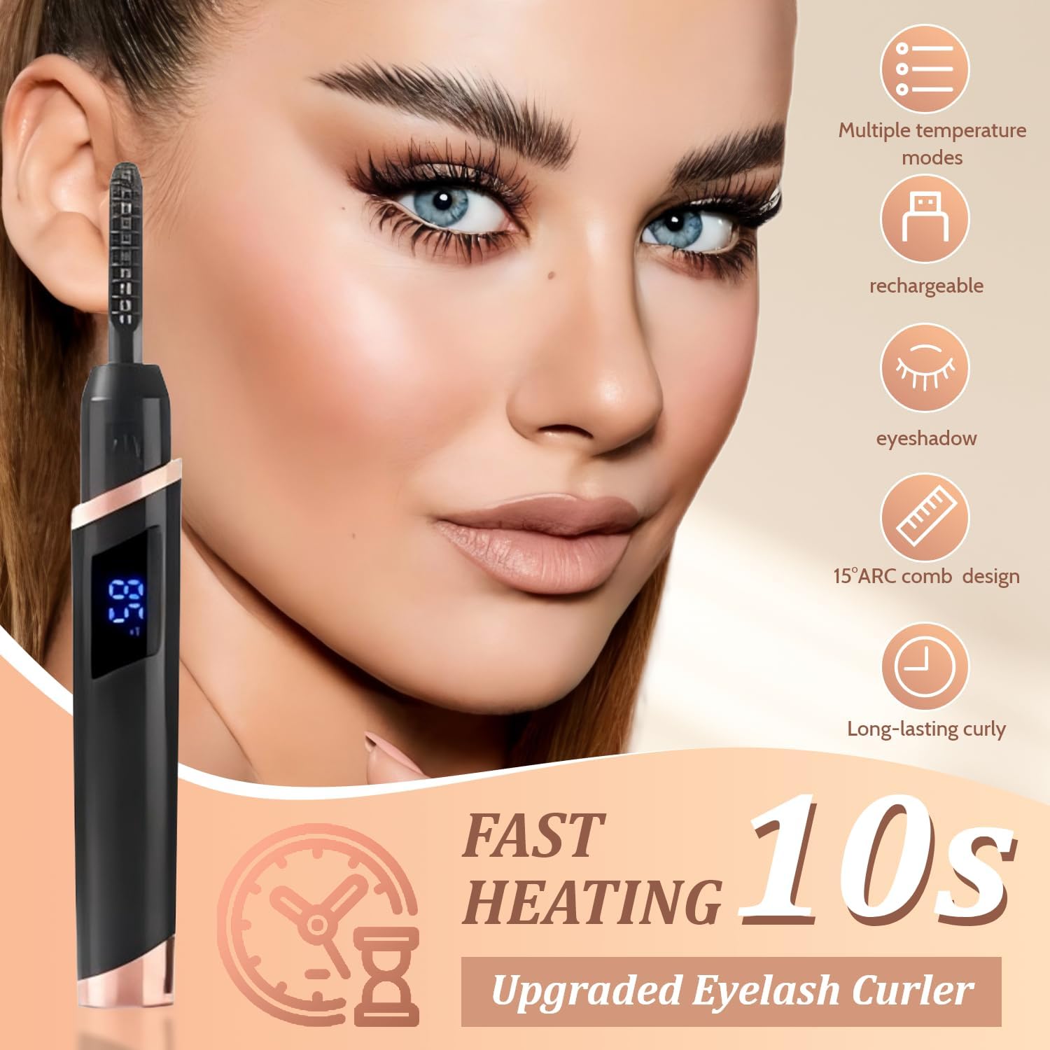 Rechargeable Heated Eyelash Curler Black 4 Heat Settings LED Display with Brush - Image 5