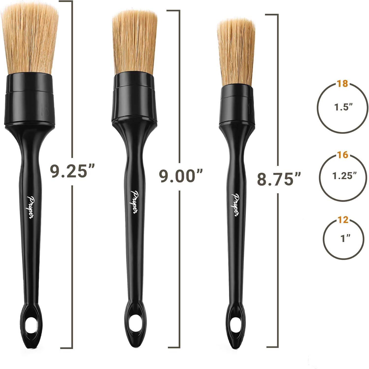 Car Detailing Brush Set, Premium Soft Boars Hair Bristles, Clean Auto Interior (Leather Seats, Air Vents) or Exterior (Wheels, Paint, Emblems) Detail Brushes Car Detailing Starter Pack (3 Pack) - Image 4