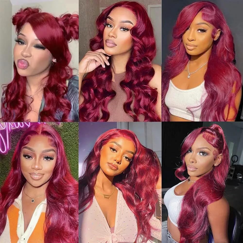 #99J Burgundy Bundles Human Hair Wine Red Body Wave Bundles 20 22 24 Inch Unprocessed Brazilian Virgin Hair 3 Bundle 50 Gram Per Bundle Deals Quick Weave Hair Extensions - Image 2
