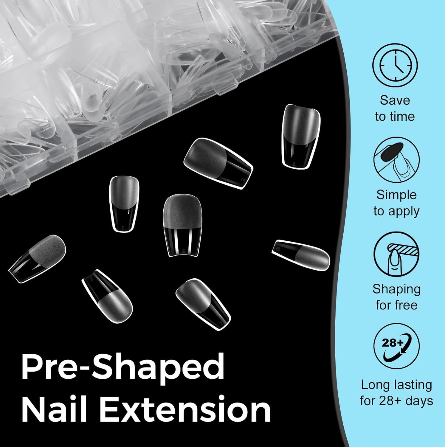 TOMICCA Clear Nail Tips Acrylic Nails 240Pcs Medium Coffin Acrylic Nail Kit 15 Sizes Clear Nails Pre-shaped Gel Nail Tips for Nail Extensions Home DIY Salon - Image 7