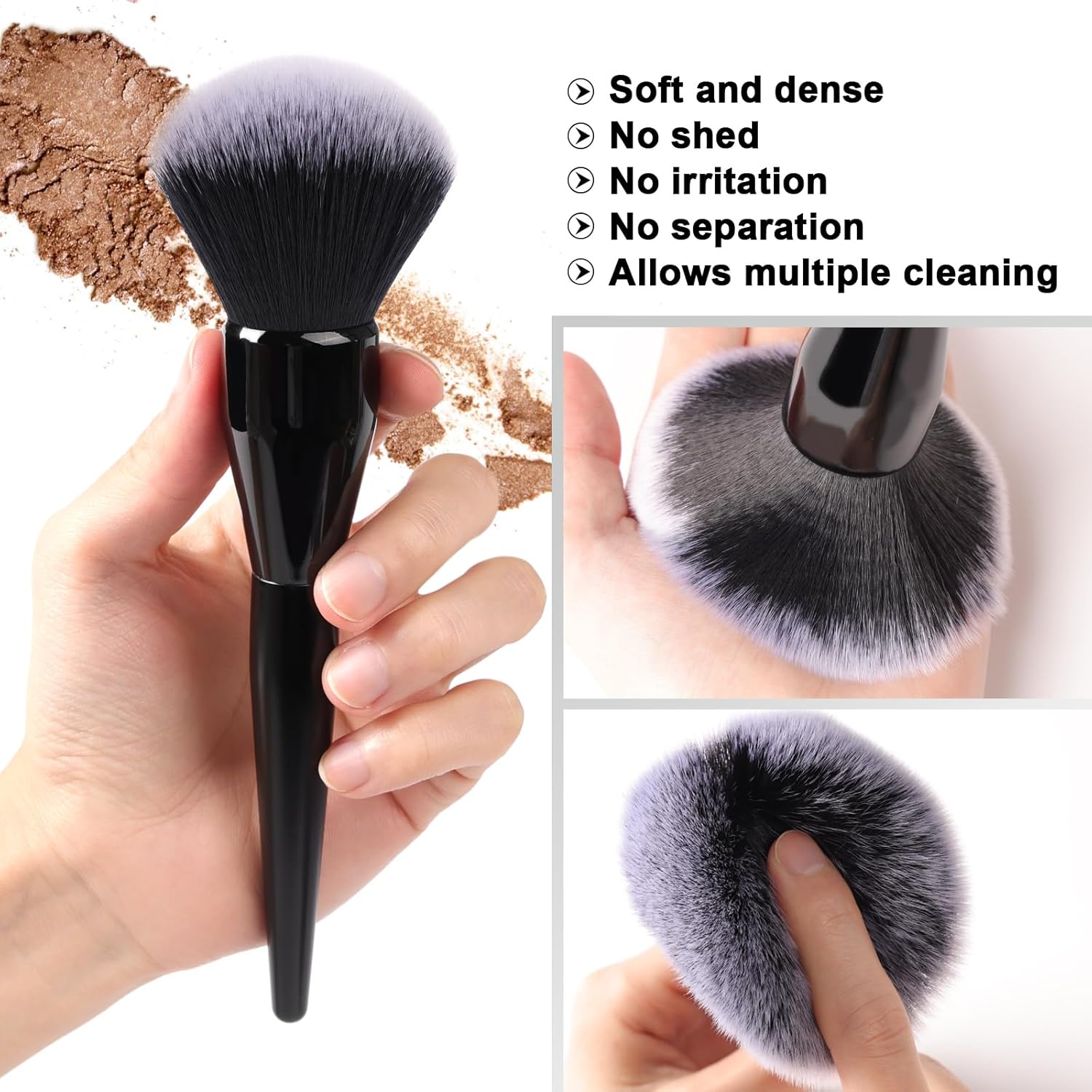 Large Powder Brush: Luxurious Foundation Brush, Professional Makeup Brush For Blending Liquid, Cream and Flawless Powder, Buffing, Blending, Vegan Makeup Tool With Cruelty-Free Bristles - Image 3