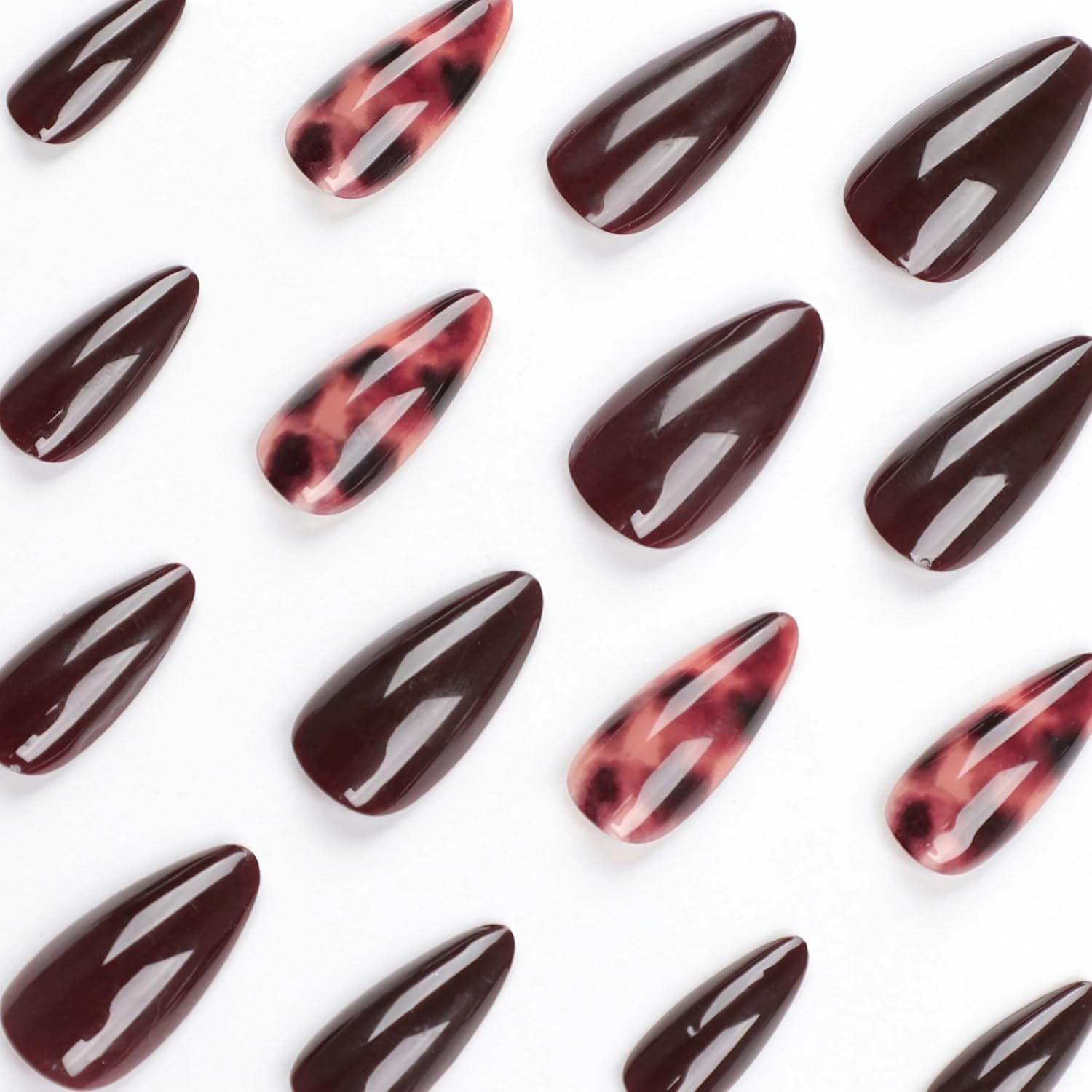 BABALAL Brown Press on Nails Medium Almond Fake Nails Fall Glue ons Nails with Design Autumn Acrylic Nails 24Pcs Stiletto False Nails - Image 3