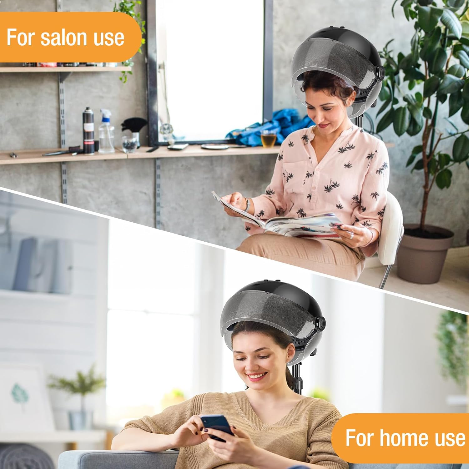 Hooded Hair Dryer, Adjustable Stand Hair Dryer on Wheels,Professional Ionic Bonnet Dryer with 3 Temperature Settings, for Salon, Spa or at Home Use - Image 2