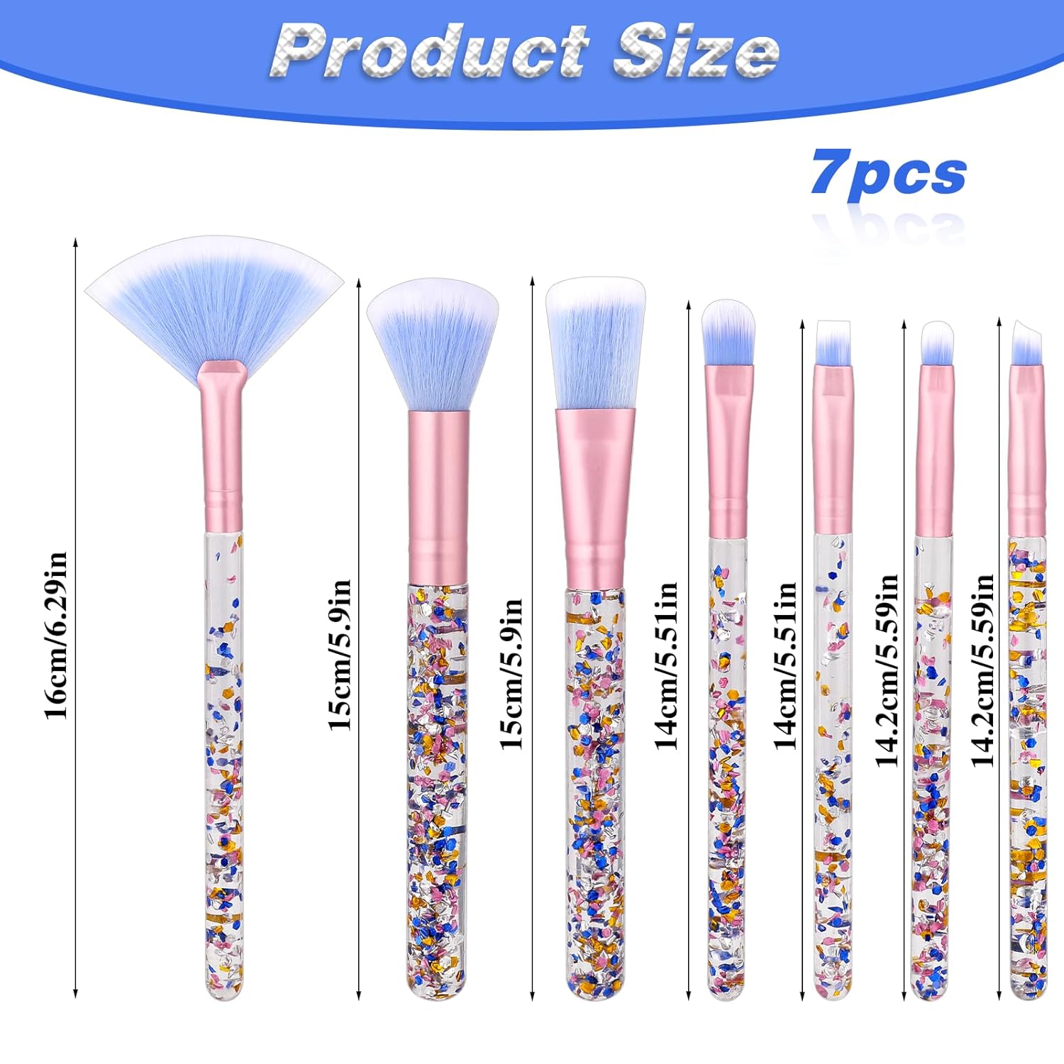 7 PCS Makeup Brushes Set,Crystal Sparkles Make Up Brush Professional Blending Brush with Sequins Handle Cute Blush Foundation Highlight Concealers Eyebrow Eye Shadow Lip Fan Beauty Brush Kit for Girls - Image 4