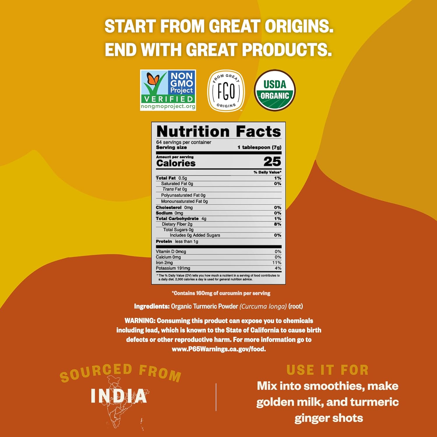 FGO Organic Turmeric Powder w/Curcumin, 8oz Resealable Pouch, USDA Organic and Non-GMO, Sourced from India, Packaging May Vary (Pack of 1) - Image 4