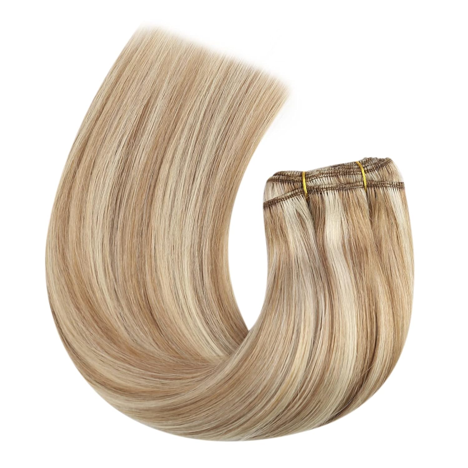 Moresoo Sew in Hair Extensions Real Human Hair Blonde Highlights Remy Human Hair Weft Extensions Medium Brown with Blonde Sew in Weft Hair Extensions Human Hair 100g 18 Inch - Image 9