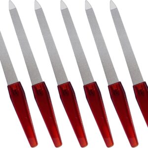 Nail File (6 Pcs), Metal Nail Files for Natural Nails Made of Stainless Steel with Sharp Pointed Tip Non Slip Handle, Double Sided Sapphire Grit Fingernails Filers Sword Brown