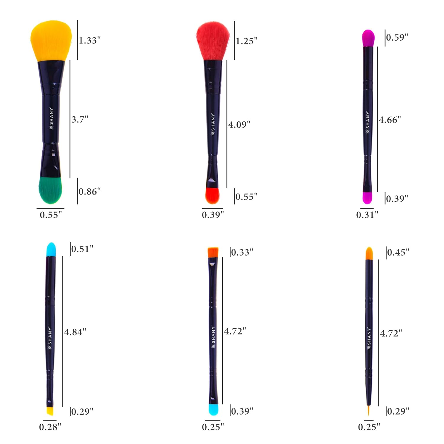 SHANY Vegan Makeup Brushes - LUNA - 6 PC Double Sided Travel Make up Brushes with 12 unique Bristles - with Brush storage Pouch - Synthetic - Image 4
