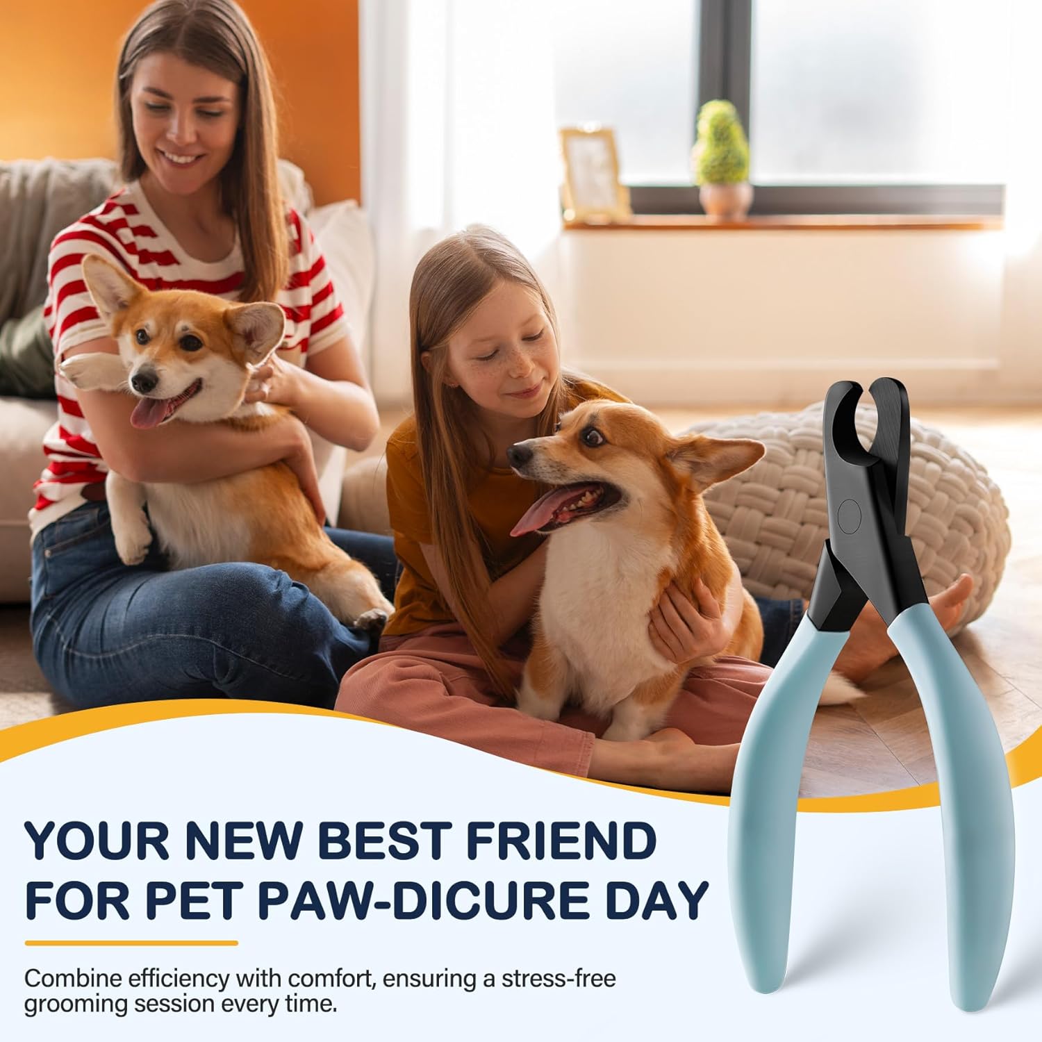 BEZOX Professional Pet Nail Clippers, Premium Sharp & Safe Pets' Paw Trimmer for Large Dogs and Small Animals, Soft Grip Cat Claw Cutter with Built-in Spring - Blue Handle - Image 2