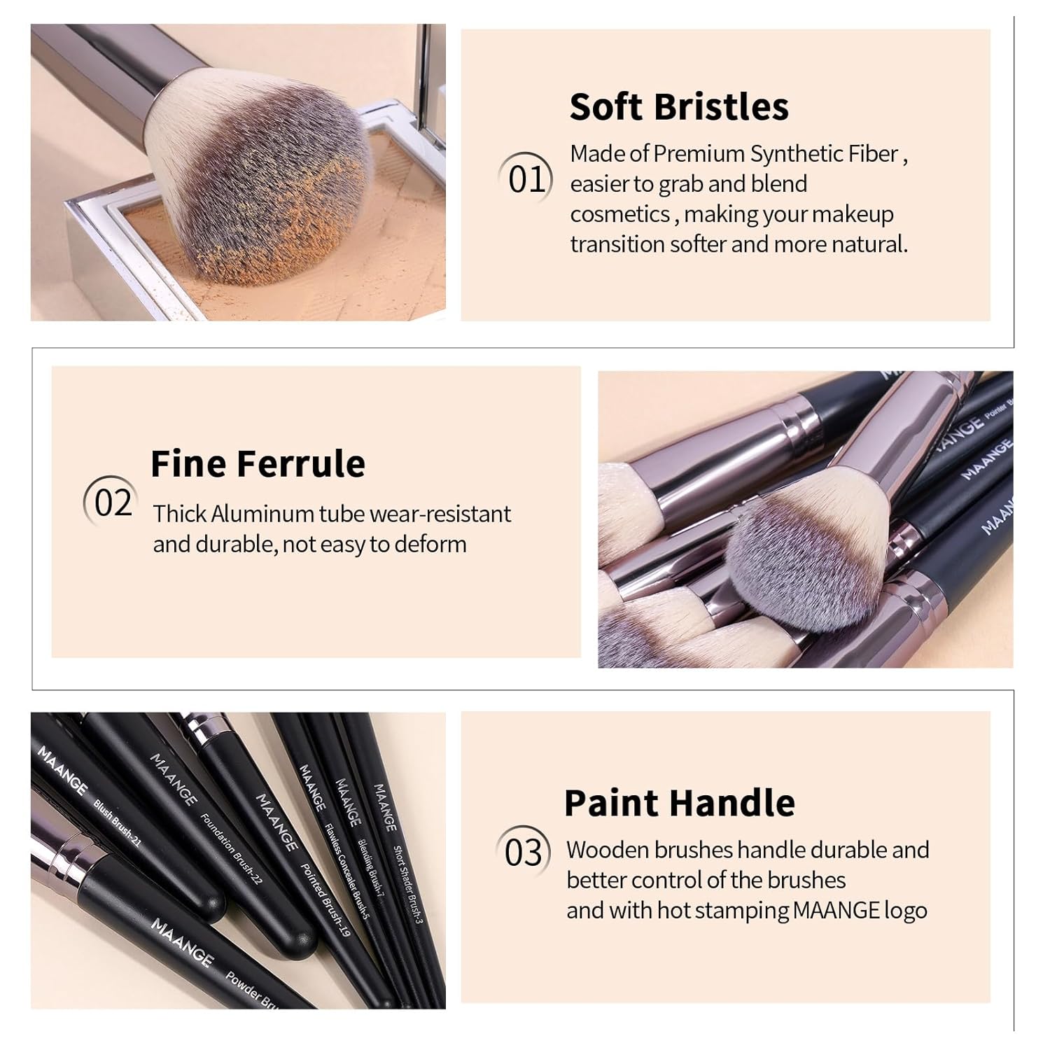 MAANGE Makeup Brushes Set 46 Pcs Makeup Tool Set Premium Synthetic Brush Make up Brush Set Multi-functional Makeup Kit (Black, 46 Piece Set) - Image 3