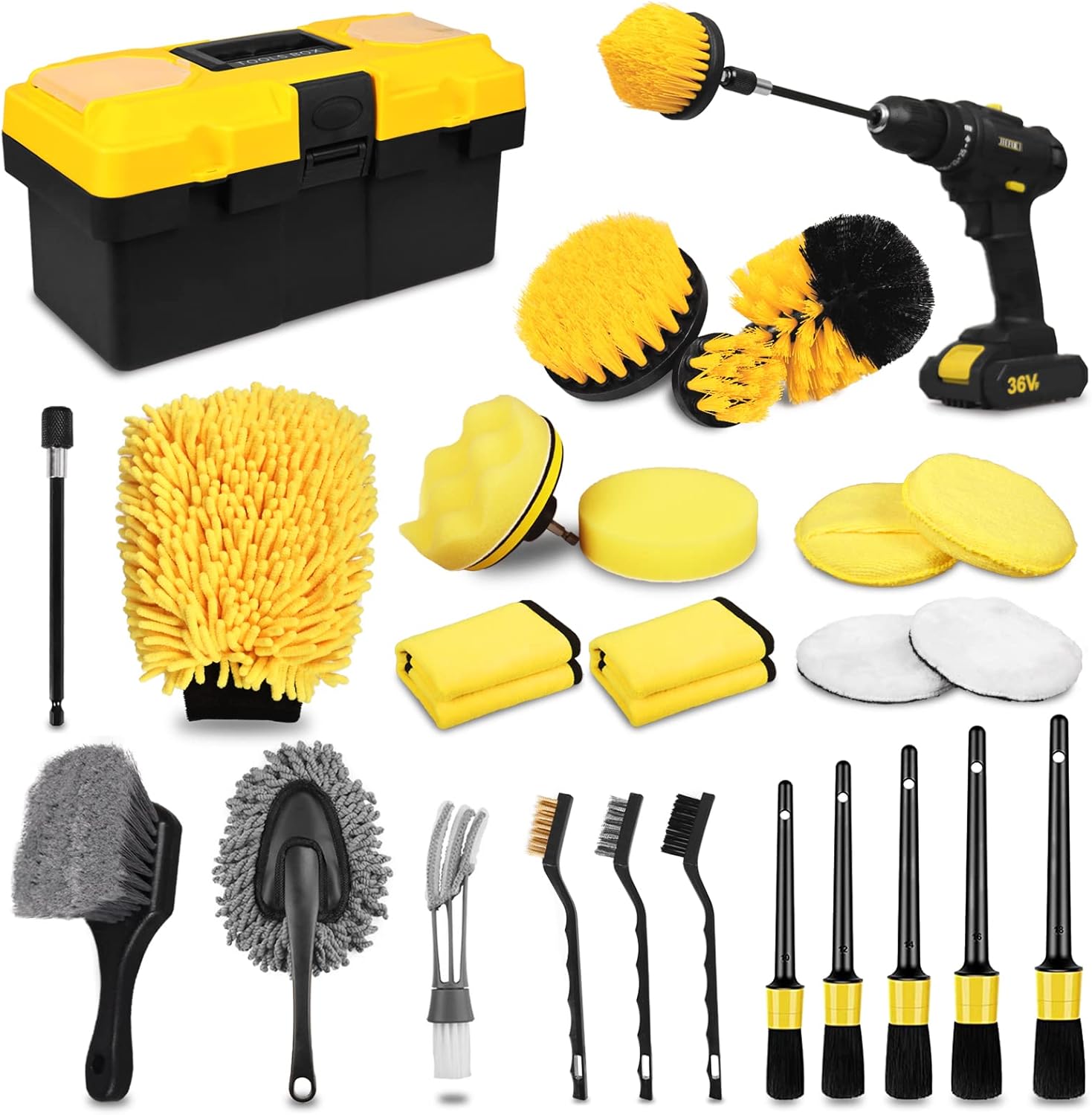 27Pcs Car Detailing Kit, Car Detailing Brush Set, Auto Detailing Drill Brush Set, Car Detailing Brushes, Car Wash Kit, Car Accessories, Car Cleaning Tools Kit for Interior, Exterior, Wheels