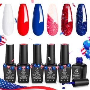 Beetles 4th of July Gel Nail Polish - Red White and Navy Blue Colors Gel Polish Royal Blue Glitter Color Changing, Soak Off Nail Uv Lamp Cured Fourth of July Nails