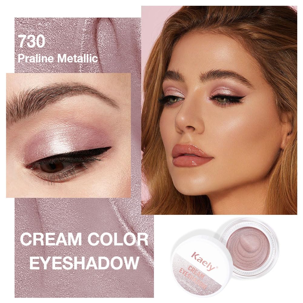 evpct Single Cream Eye Shadow Palette Pot Makeup for older Women, Praline Dusty Pink Mauve Shimmer Glitter Metallic Monochrome Cream to Powder Eyeshadow Palette Eye Brightener, Waterproof Blendable - Image 2
