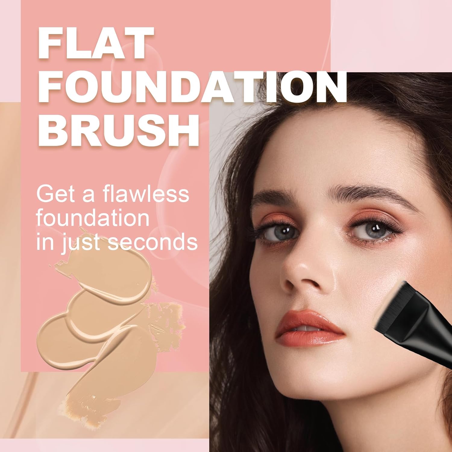 Flat Foundation Brush for Liquid Makeup with Powder Puff Fast Flawless Flat Top Kabuki Makeup Brushes Face Cosmetics Concealer Brush for Liquid, Blending, Powder, Cream, Blush, Buffing Black - Image 7