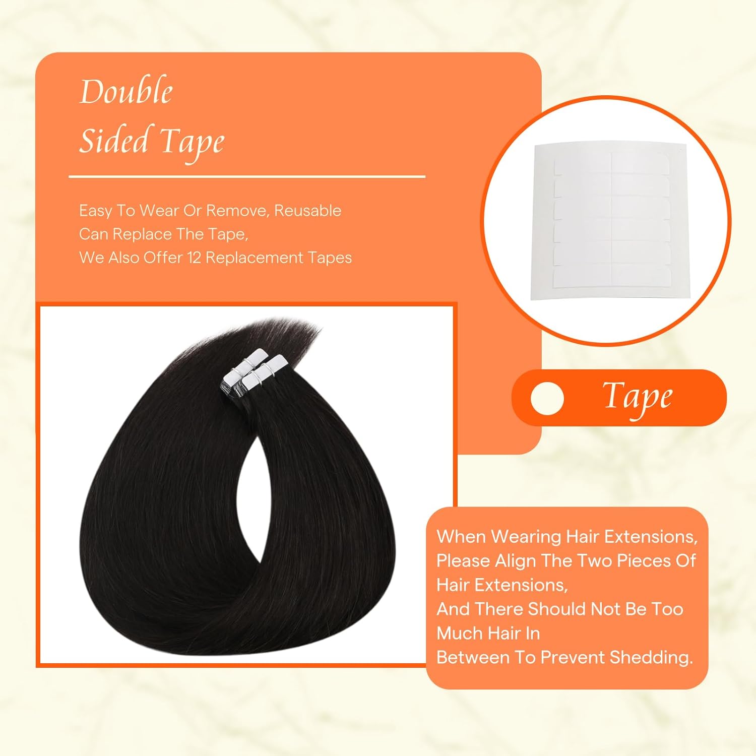 Full Shine Tape in Hair Extensions Black 18 Inch Straight Color 1B Natural Off Black Invisible Seamless Tape in Extensions Human Hair 50 Grams 20PCS Straight Remy Extensions for Women Real Hair - Image 4
