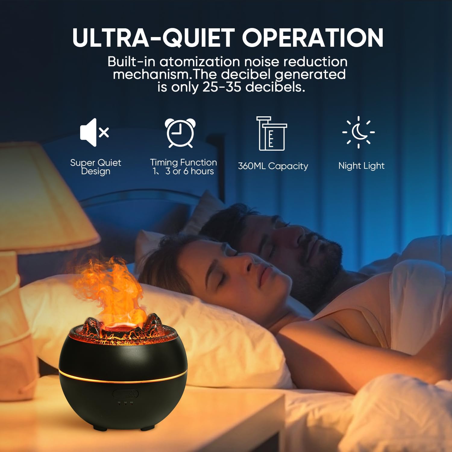 Essential Oil Diffuser, Volcano Fire Flame Aromatherapy Diffuser, 360ml Ultrasonic Cool Mist Humidifier, Scent Aroma Diffuser with 7 Colors Light, Timer & Auto Shut-Off for Home, Room (Black) - Image 4