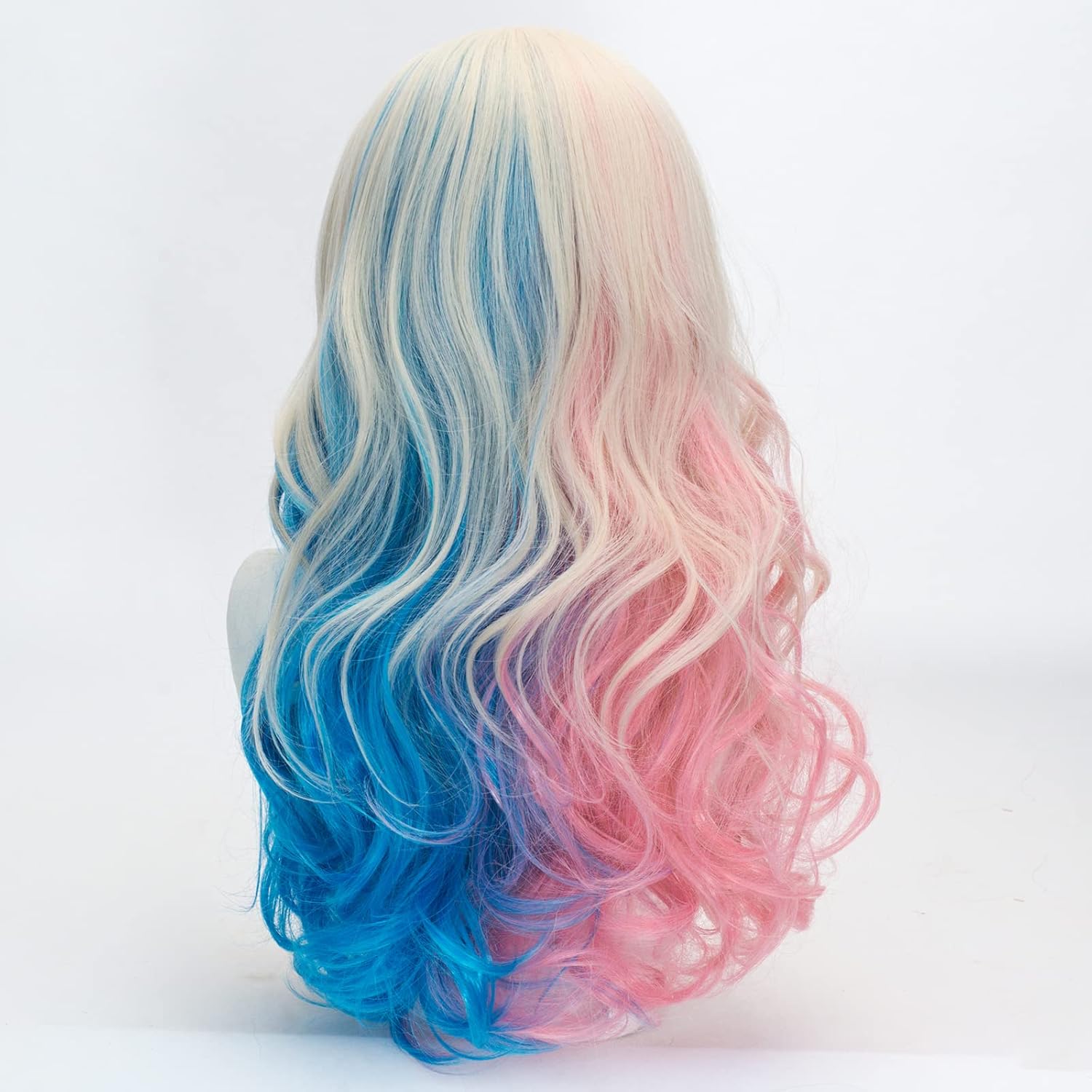 Pink and Blue Long Curly Wigs for Women No-bangs Clip on Ponytails Cosplay Wig,Halloween Party Show Daily use Wig - Image 4