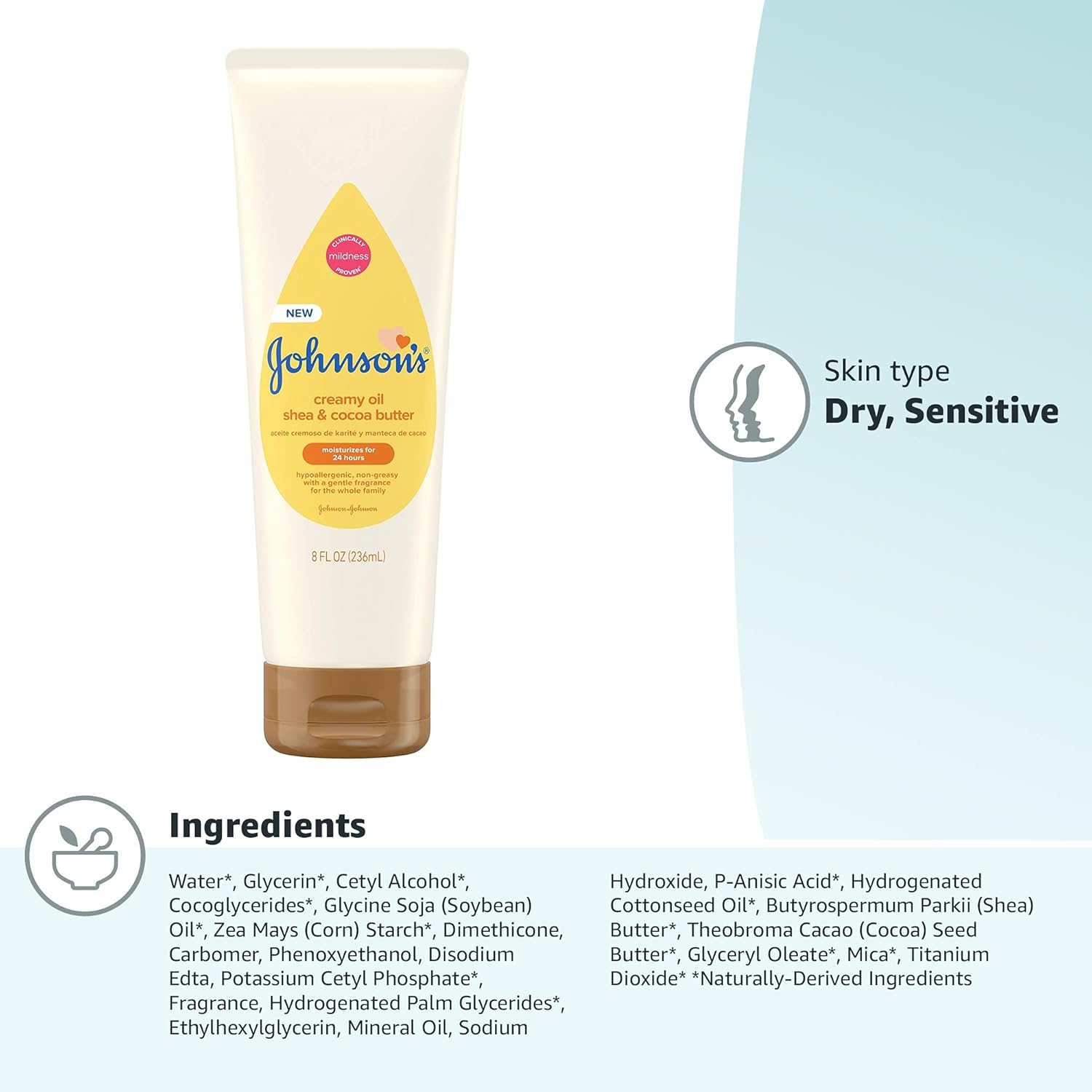 Johnson's Baby Creamy Oil for Baby with Shea & Cocoa Butter, Moisturizing Body Lotion with Gentle Fragrance, Hypoallergenic, Non-Greasy, Paraben-Free, Phthalate-Free and Dye-Free, 8 fl. oz - Image 7