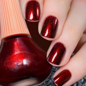 COSMOO Wine Red Nail Polish, 12ml Burgundy Quick Dry Nail Lacquer, Super Lustrous Nail Enamel Polish, Shimmer Iridescent Ultrachrome Nail Art Varnish, 0.41 fl oz