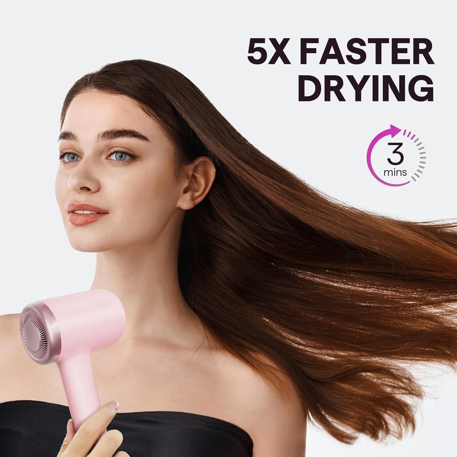 Hair Dryer, Wavytalk Turblow Pro Fast Drying Blow Dryer, High Speed Hair Dryer for Women with 110,000 RPM, Pro Negative Ions for Reduces Damage, Frizz Smoothing, 3 Speeds &3 Temps, One Cool Shot, Pink - Image 2