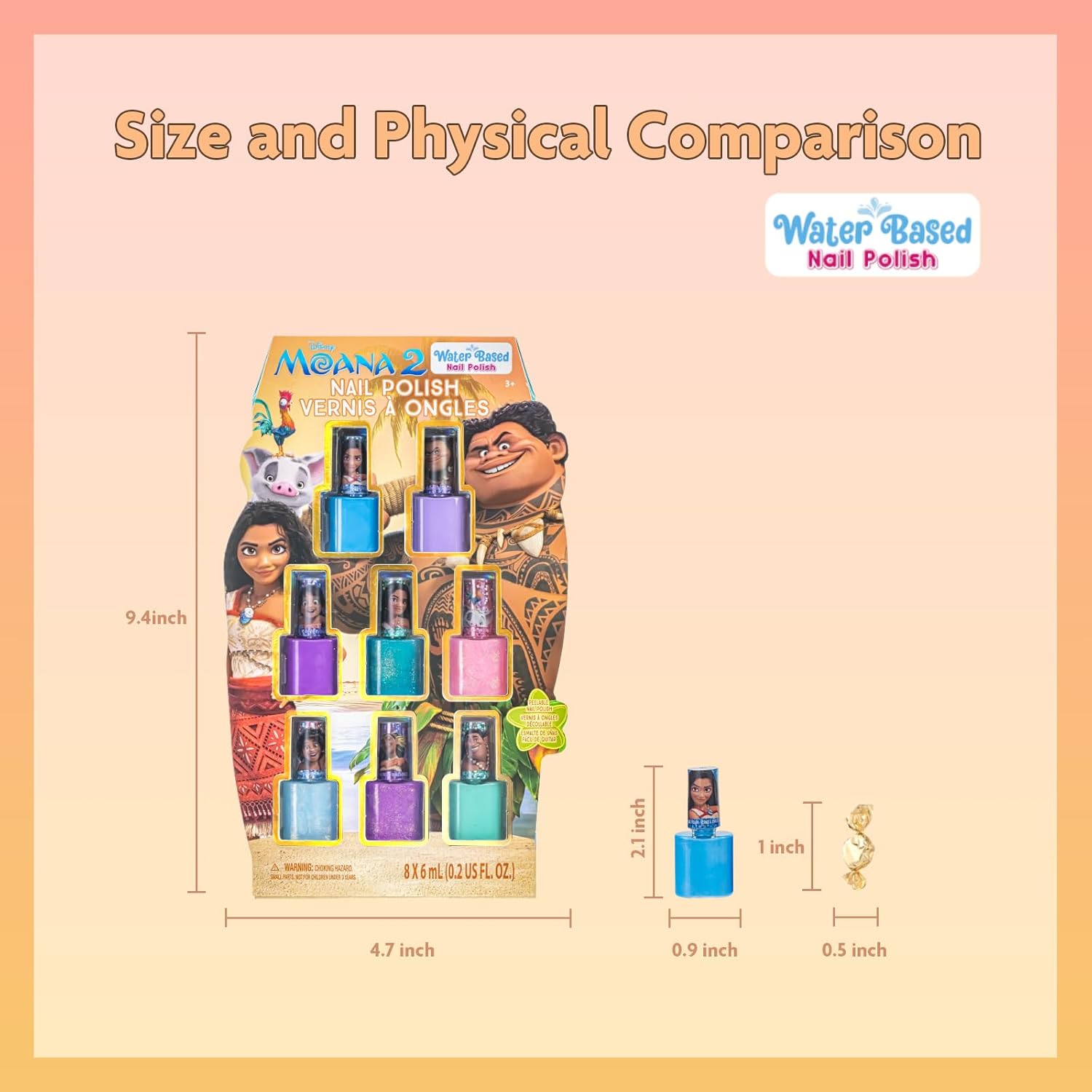Townley Girl Moana 2 Non-Toxic Water-Based Peel Off Nail Polish Set with Glittery Shimmery and Opaque Colors for Girls Kids Ages 3+ Perfect for Parties Sleepovers and Makeovers 8 Pcs - Image 7