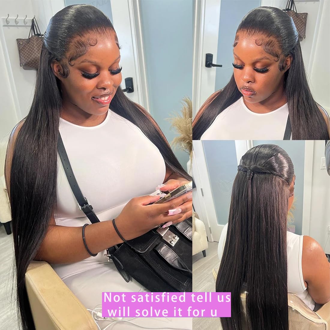 30 Inch 13x6 Straight Lace Front Wigs Human Hair Thin HD Glueless Pre Plucked Bleached Tiny Knots Full Lace Frontal Wig Upgraded 14A Soft Hair 200 Dentisty Black Wig - Image 8