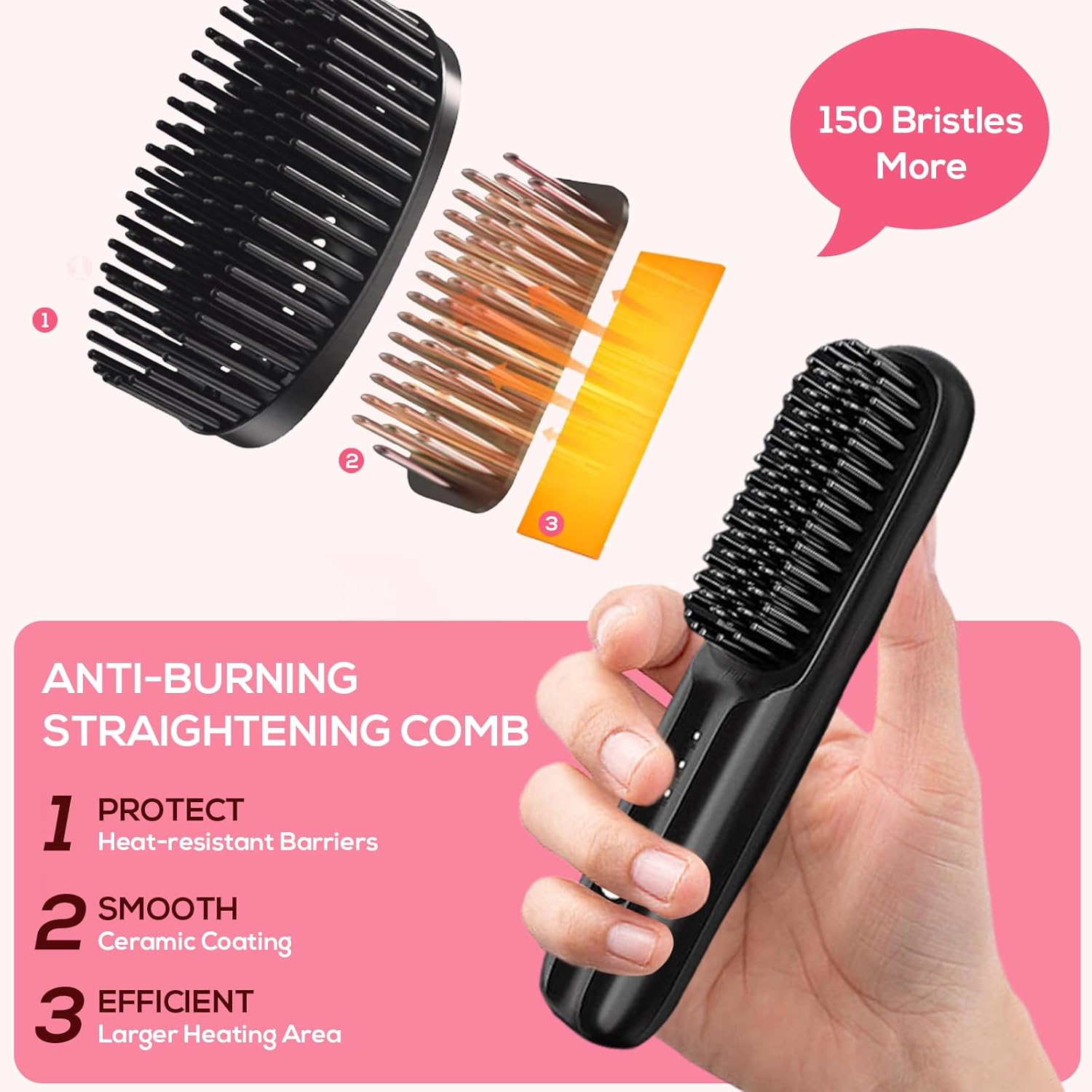 Cordless Hair Straightener Mini Portable Cordless Hair Straightener Brush 3-in-1 Anion Straightening Brush USB Fast Charging Portable Straightener - Image 5