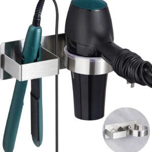 Hair Dryer Holder, Hair Tool Organizer, Stainless Steel Blow Dryer Holder Wall Mounted, Adhesive Straightener Holder, Bathroom Hair Care Styling for Flat Iron,Curling Iron,Hairdryer