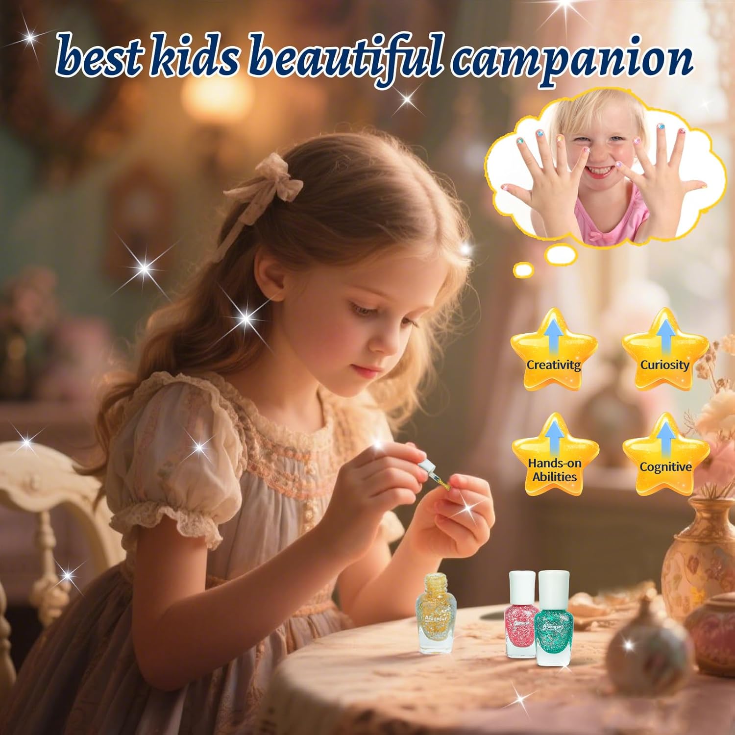 Quick Dry Kids Nail Polish Set, Glitter Non-Toxic Fingernail Polish for Toddler, Water-Based Peelable Nail Polish for Kids, 6 Color Rainbow for Kid Ages 3+ - Image 5