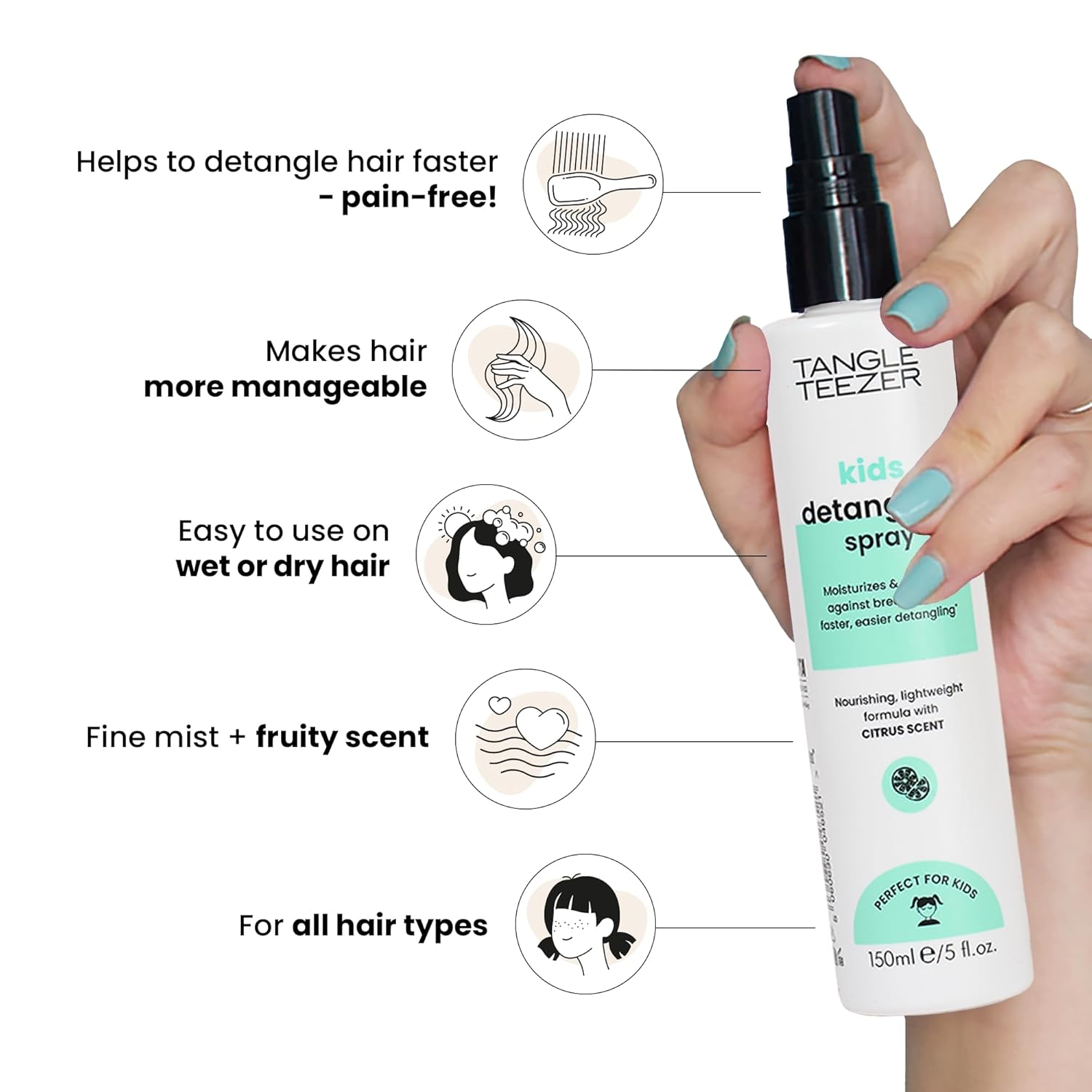 TANGLE TEEZER Hair Detangler Spray for Kids, Vegan and Sulfate-Free with a Fresh & Fruity Scent, for all Hair Types, 5 Fl Oz - Image 2