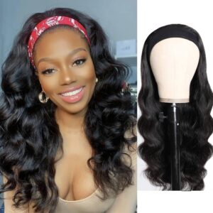 Headband Wig Human Hair Body Wave Headband Wigs for Black Women human hair glueless Wear and Go Glueless Wig 100% Brazilian Virgin Human Hair Headband wig 150% Density (16inch)